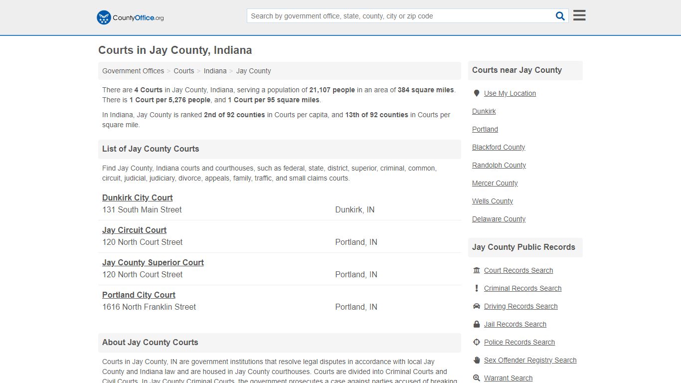 Courts - Jay County, IN (Court Records & Calendars)
